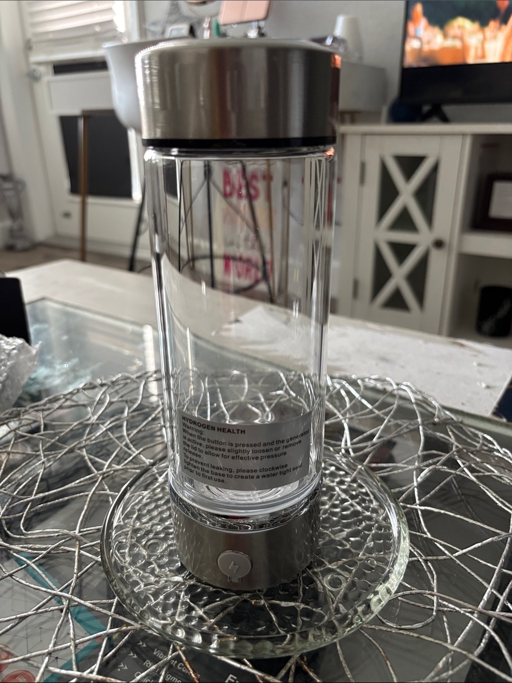 Stainless Steel & Clear Glass Hydrogen Water Bottle - Silver